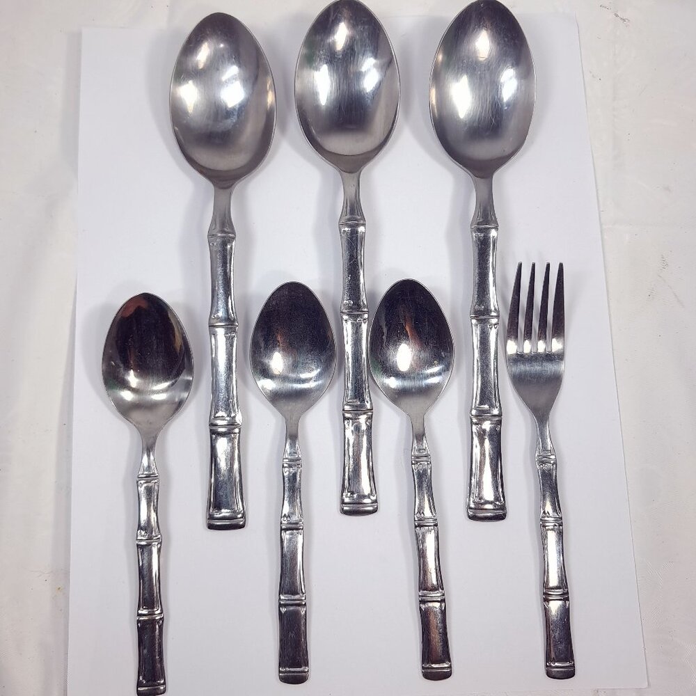 Vintage‎ Oneida Northland Sumatra Bamboo serving spoons fork stainless Korea